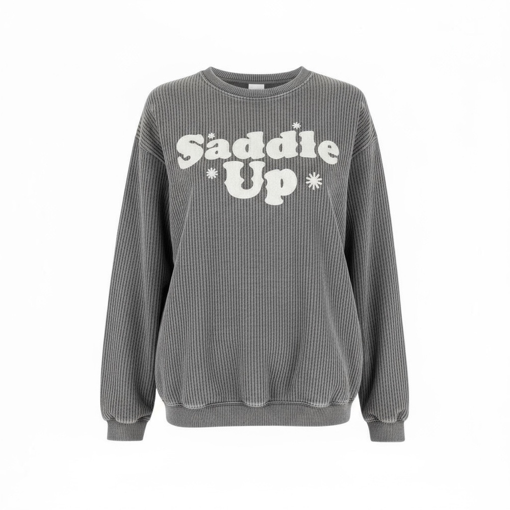 Charlie Southern x Chicka-d Saddle Up Corded Crewneck Sweatshirt Gray Size L